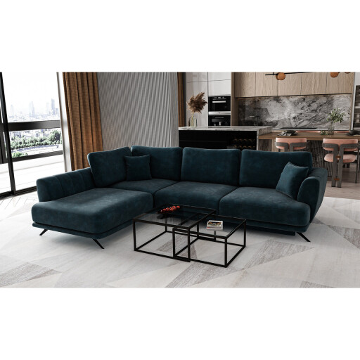 Coltar extensibil stanga 4 locuri ELTAP, LT-40NU, Larde, 286x191x90 cm, lemn/poliester, albastru inchis