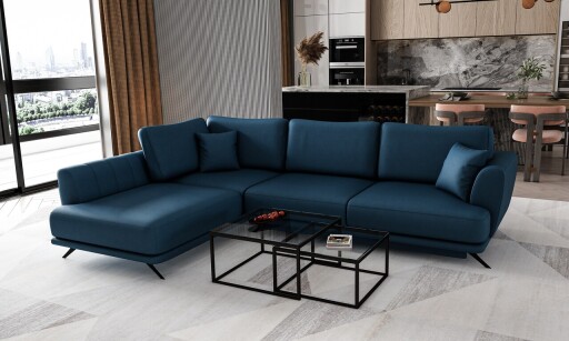 Coltar extensibil stanga 4 locuri ELTAP, LT-40SA, Larde, 286x191x90 cm, lemn/poliester, albastru inchis
