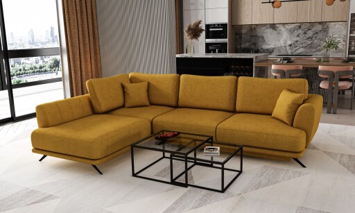 Coltar extensibil stanga 4 locuri ELTAP, LT-45GO, Larde, 286x191x90 cm, lemn/poliester, mustar