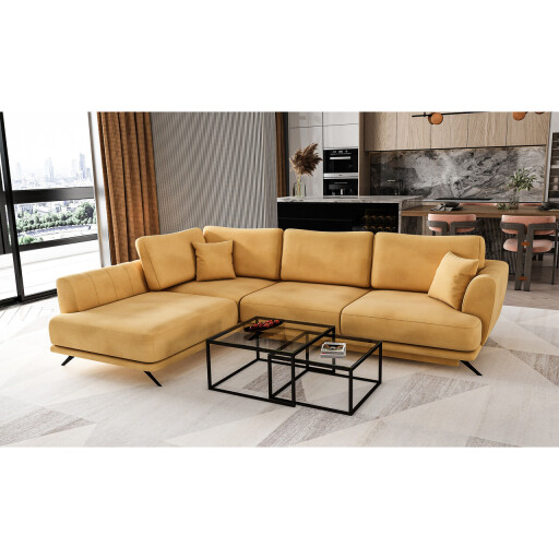 Coltar extensibil stanga 4 locuri ELTAP, LT-45LO, Larde, 286x191x90 cm, lemn/poliester, galben