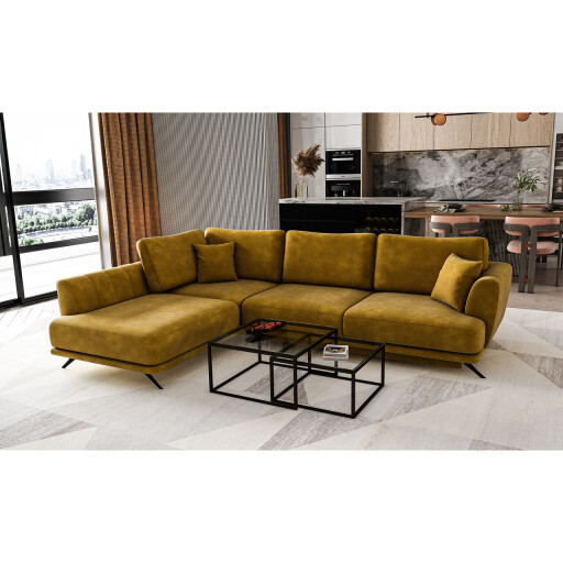 Coltar extensibil stanga 4 locuri ELTAP, LT-45NU, Larde, 286x191x90 cm, lemn/poliester, mustar