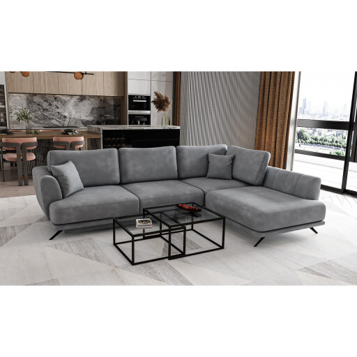 Coltar extensibil dreapta 4 locuri ELTAP, RT-03NU, Larde, 286x191x90 cm, lemn/poliester, gri