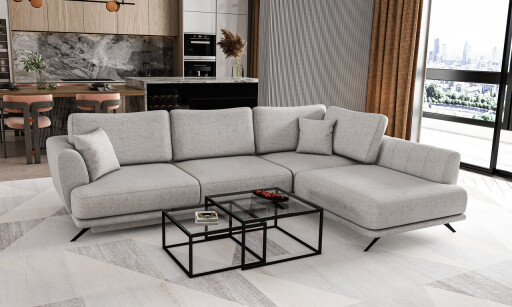 Coltar extensibil dreapta 4 locuri ELTAP, RT-04BO, Larde, 286x191x90 cm, lemn/poliester, gri deschis