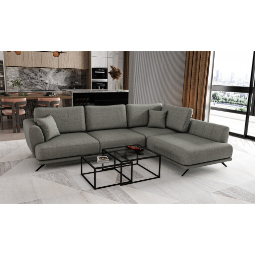 Coltar extensibil dreapta 4 locuri ELTAP, RT-04FL, Larde, 286x191x90 cm, lemn/poliester, gri