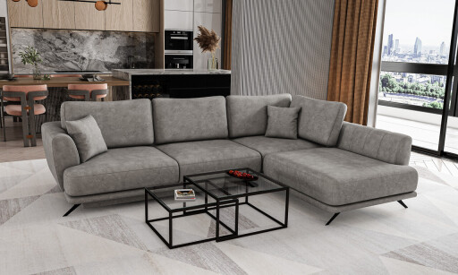 Coltar extensibil dreapta 4 locuri ELTAP, RT-04LE, Larde, 286x191x90 cm, lemn/poliester, gri
