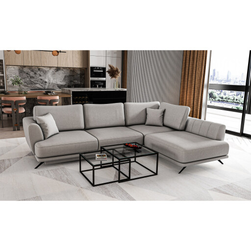 Coltar extensibil dreapta 4 locuri ELTAP, RT-04SO, Larde, 286x191x90 cm, lemn/poliester, gri deschis
