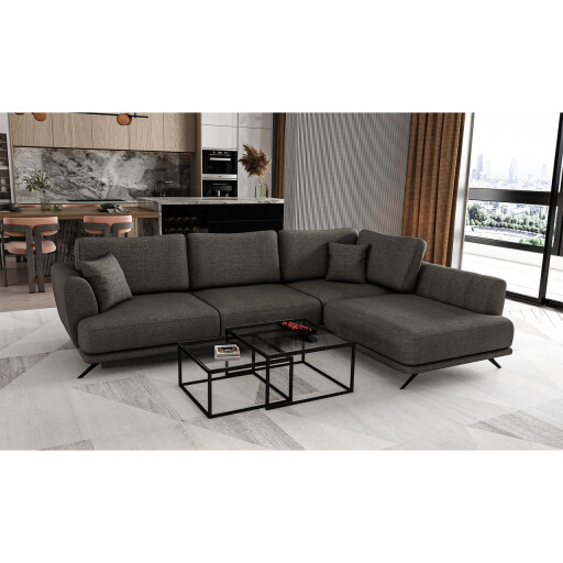 Coltar extensibil dreapta 4 locuri ELTAP, RT-05FL, Larde, 286x191x90 cm, lemn/poliester, gri inchis