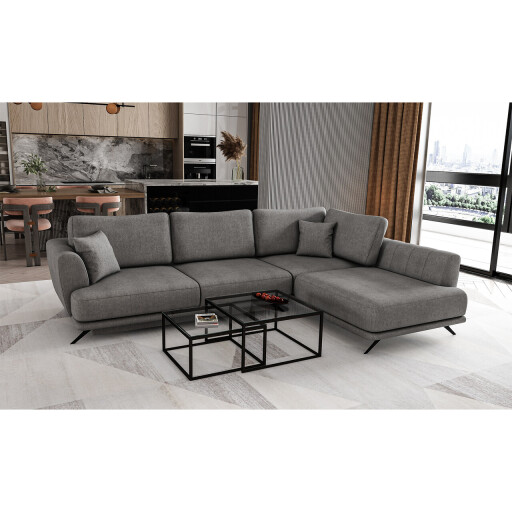 Coltar extensibil dreapta 4 locuri ELTAP, RT-05GO, Larde, 286x191x90 cm, lemn/poliester, gri inchis