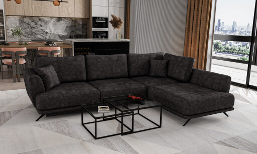 Coltar extensibil dreapta 4 locuri ELTAP, RT-06LE, Larde, 286x191x90 cm, lemn/poliester, gri antracit