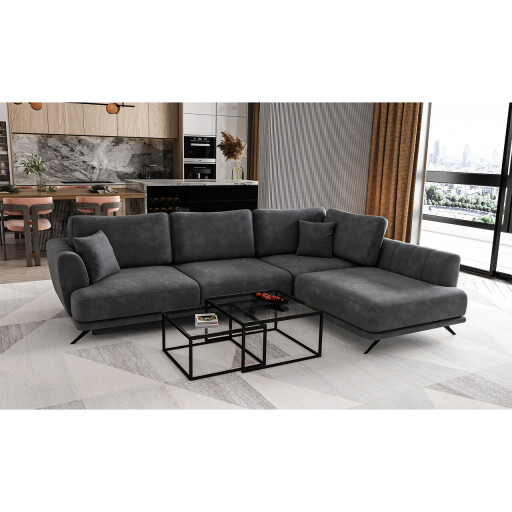 Coltar extensibil dreapta 4 locuri ELTAP, RT-06NU, Larde, 286x191x90 cm, lemn/poliester, gri inchis