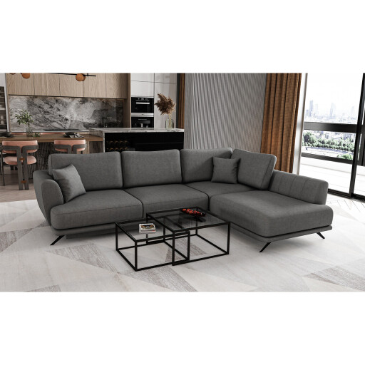 Coltar extensibil dreapta 4 locuri ELTAP, RT-06SO, Larde, 286x191x90 cm, lemn/poliester, gri inchis
