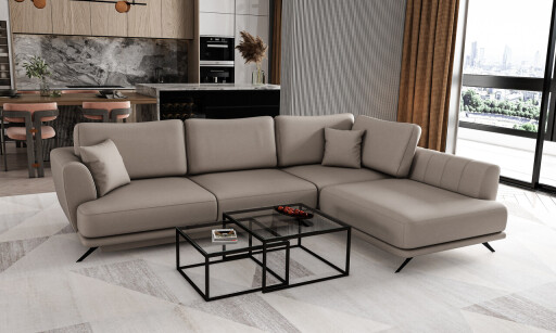 Coltar extensibil dreapta 4 locuri ELTAP, RT-07SA, Larde, 286x191x90 cm, lemn/poliester, gri