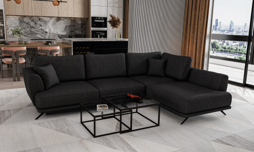 Coltar extensibil dreapta 4 locuri ELTAP, RT-10VE, Larde, 286x191x90 cm, lemn/poliester, negru