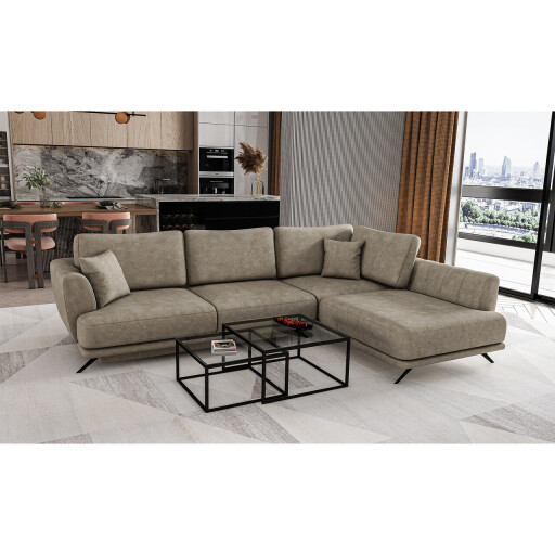 Coltar extensibil dreapta 4 locuri ELTAP, RT-18LE, Larde, 286x191x90 cm, lemn/poliester, bej inchis