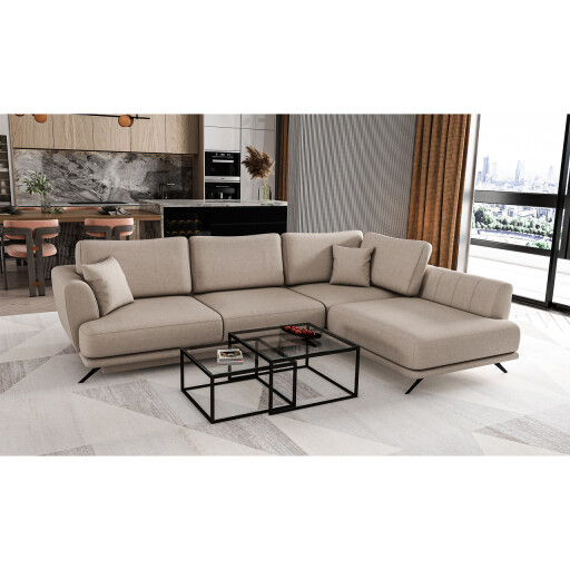 Coltar extensibil dreapta 4 locuri ELTAP, RT-18SO, Larde, 286x191x90 cm, lemn/poliester, bej