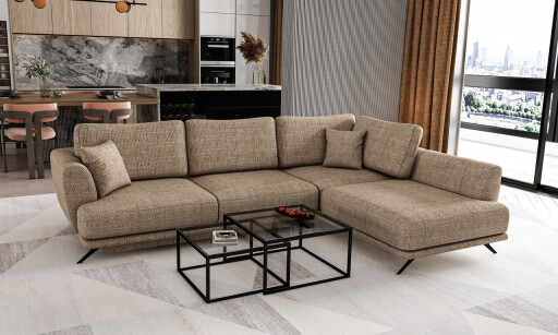 Coltar extensibil dreapta 4 locuri ELTAP, RT-20MA, Larde, 286x191x90 cm, lemn/poliester, bej inchis