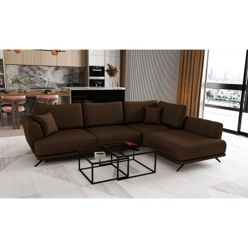 Coltar extensibil dreapta 4 locuri ELTAP, RT-21FL, Larde, 286x191x90 cm, lemn/poliester, maro inchis