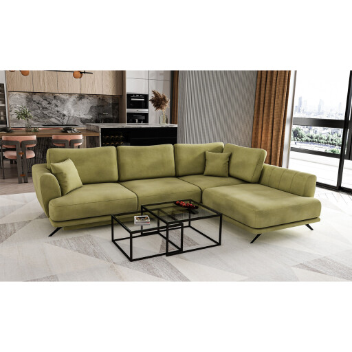 Coltar extensibil dreapta 4 locuri ELTAP, RT-33LO, Larde, 286x191x90 cm, lemn/poliester, verde