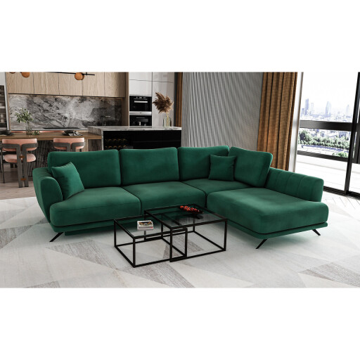 Coltar extensibil dreapta 4 locuri ELTAP, RT-35LO, Larde, 286x191x90 cm, lemn/poliester, verde inchis