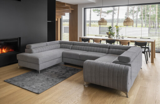 Coltar extensibil stanga 6 locuri ELTAP, LT-04PO, Louis, 347x202x92 cm, lemn/poliester, gri