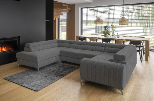 Coltar extensibil stanga 6 locuri ELTAP, LT-04VER, Louis, 347x202x92 cm, lemn/poliester, gri