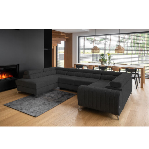 Coltar extensibil stanga 6 locuri ELTAP, LT-05VER, Louis, 347x202x92 cm, lemn/poliester, gri antracit