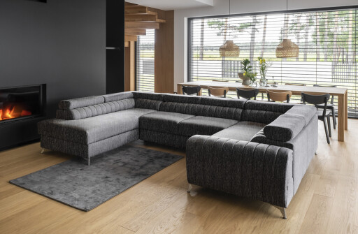 Coltar extensibil stanga 6 locuri ELTAP, LT-10MAR, Louis, 347x202x92 cm, lemn/poliester, negru