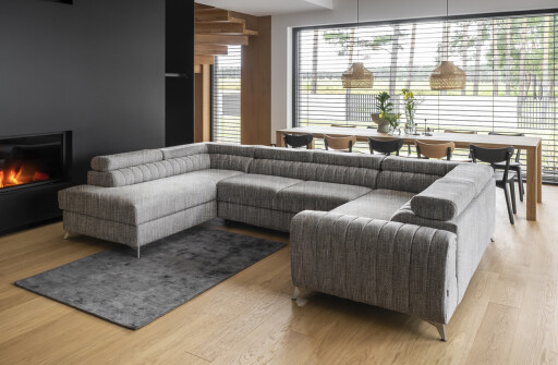 Coltar extensibil stanga 6 locuri ELTAP, LT-130MAR, Louis, 347x202x92 cm, lemn/poliester, gri deschis