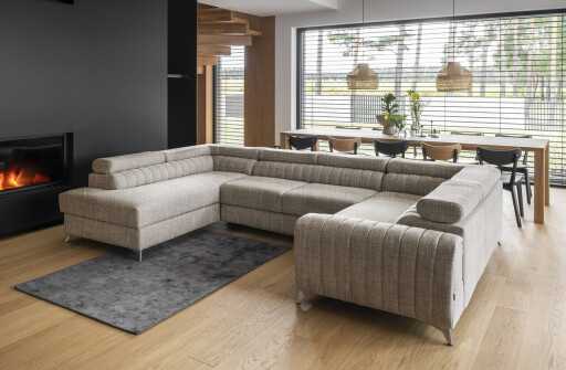 Coltar extensibil stanga 6 locuri ELTAP, LT-20MAR, Louis, 347x202x92 cm, lemn/poliester, bej deschis