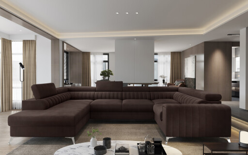 Coltar extensibil stanga 6 locuri ELTAP, LT-22NU, Louis, 347x202x92 cm, lemn/poliester, maro inchis