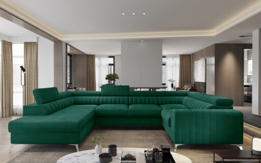 Coltar extensibil stanga 6 locuri ELTAP, LT-35NU, Louis, 347x202x92 cm, lemn/poliester, verde inchis