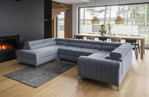 Coltar extensibil stanga 6 locuri ELTAP, LT-40GO, Louis, 347x202x92 cm, lemn/poliester, albastru deschis