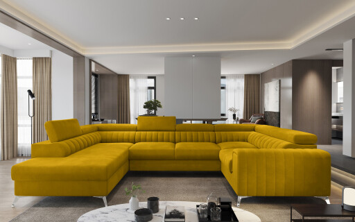 Coltar extensibil stanga 6 locuri ELTAP, LT-45LO, Louis, 347x202x92 cm, lemn/poliester, mustar