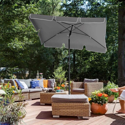 Umbrela dreptunghiulara pentru terasa, gradina, plaja Songmics, 200x125 cm, protectie solara UPF 50+, gri