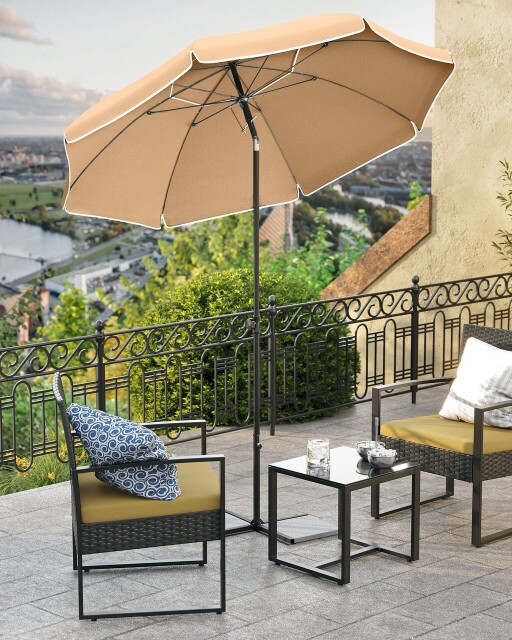 Umbrela pentru terasa, gradina, plaja Songmics, D160 cm, protectie solara UPF 50+, maro