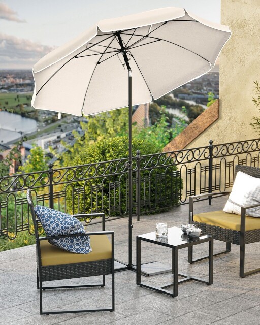 Umbrela pentru terasa, gradina, plaja Songmics, D160 cm, protectie solara UPF 50+, natural
