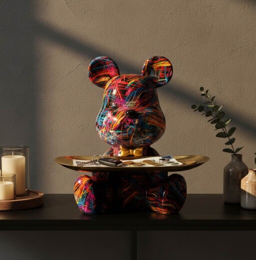 Decoratiune cu tava, Mauro Ferretti, Dog Psyco -A, 17x15x22.5 cm, polirasina, multicolor