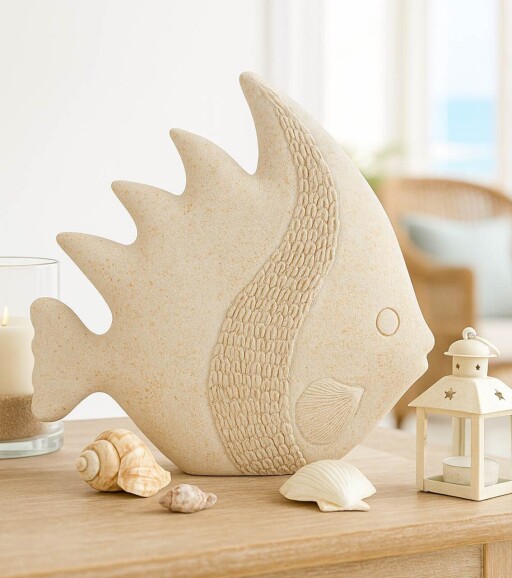 Decoratiune, Mauro Ferretti, Fish, 25.3x8.6x24.5 cm, polirasina, bej