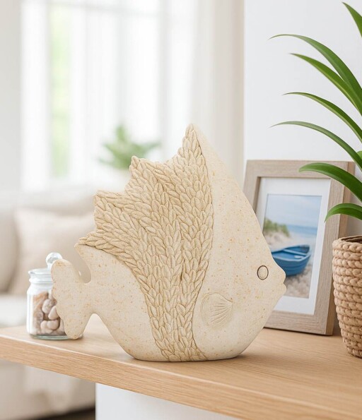 Decoratiune, Mauro Ferretti, Fish, 16.7x6.5x16.8 cm, polirasina, bej
