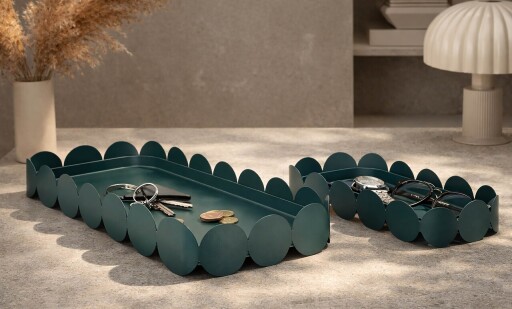 Set 2 tavi decorative, Mauro Ferretti, Saturn Rectangular, 40x16.5x4.5 cm, metal, turcoaz