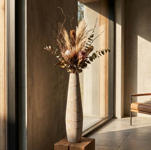 Vaza decorativa, Mauro Ferretti, Hanoi, 17x68.5 cm, polirasina, alb decolorat