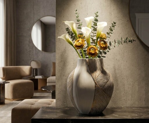 Vaza decorativa, Mauro Ferretti, Ho Chi Minh, 27x11.5x31 cm, polirasina, alb decolorat