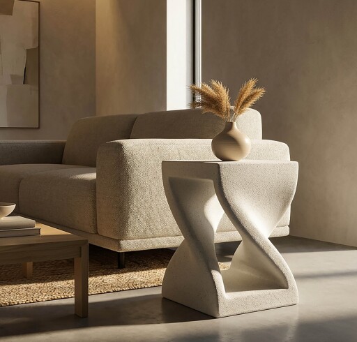 Masuta de cafea, Mauro Ferretti, Z Shape, 34x34x45 cm, utilizare interior / exterior,  oxid de magneziu, crem