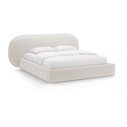 Pat matrimonial crem tapițat cu spațiu de depozitare cu somieră 180x200 cm Ovalo – Micadoni