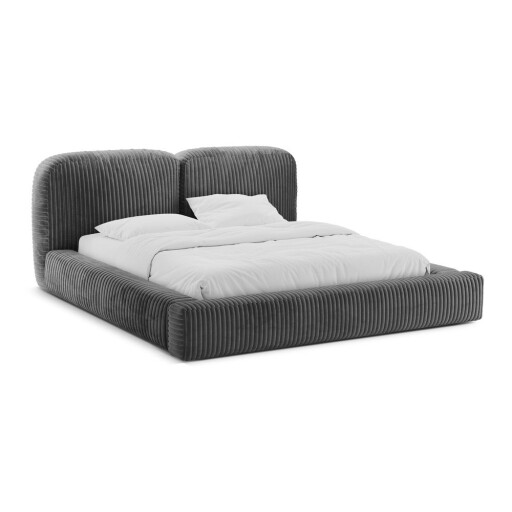 Pat matrimonial gri tapițat cu spațiu de depozitare cu somieră 200x200 cm Martina – Micadoni