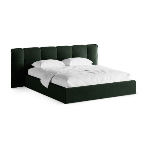 Pat matrimonial verde închis tapițat cu spațiu de depozitare cu somieră 200x200 cm Eric – Micadoni