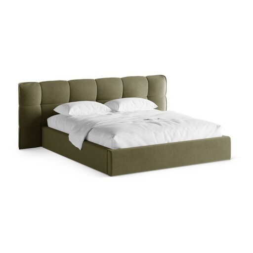 Pat matrimonial verde tapițat cu spațiu de depozitare cu somieră 180x200 cm Eric – Micadoni