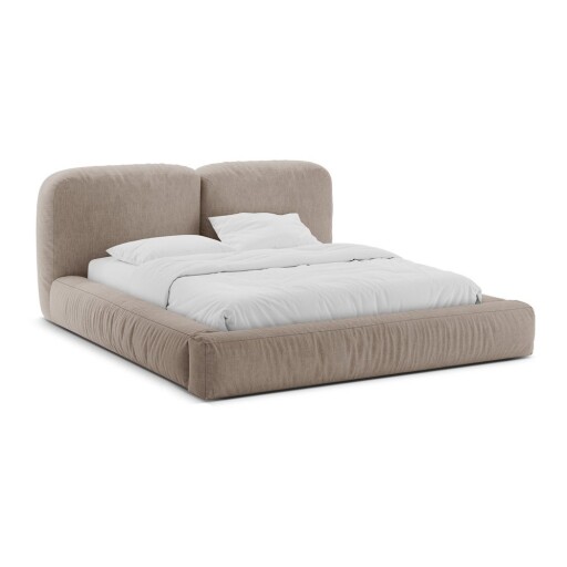 Pat matrimonial maro deschis tapițat cu spațiu de depozitare cu somieră 180x200 cm Martina – Micadoni