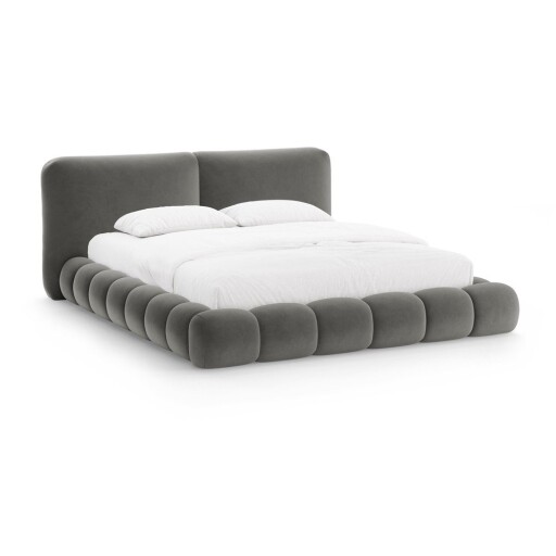 Pat matrimonial gri închis tapițat cu spațiu de depozitare cu somieră 160x200 cm Solange – Micadoni