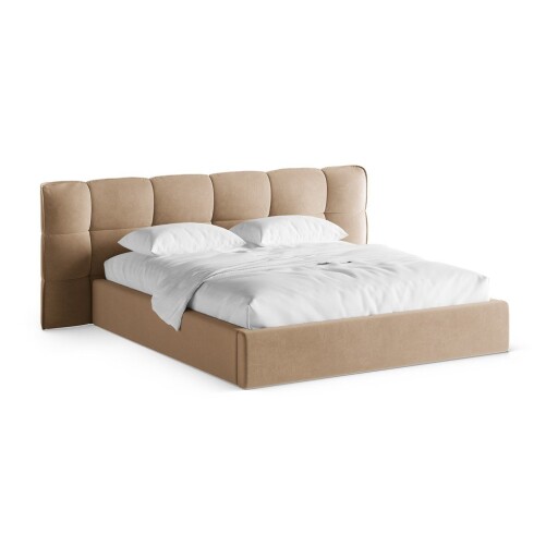 Pat matrimonial grej tapițat cu spațiu de depozitare cu somieră 140x200 cm Eric – Micadoni